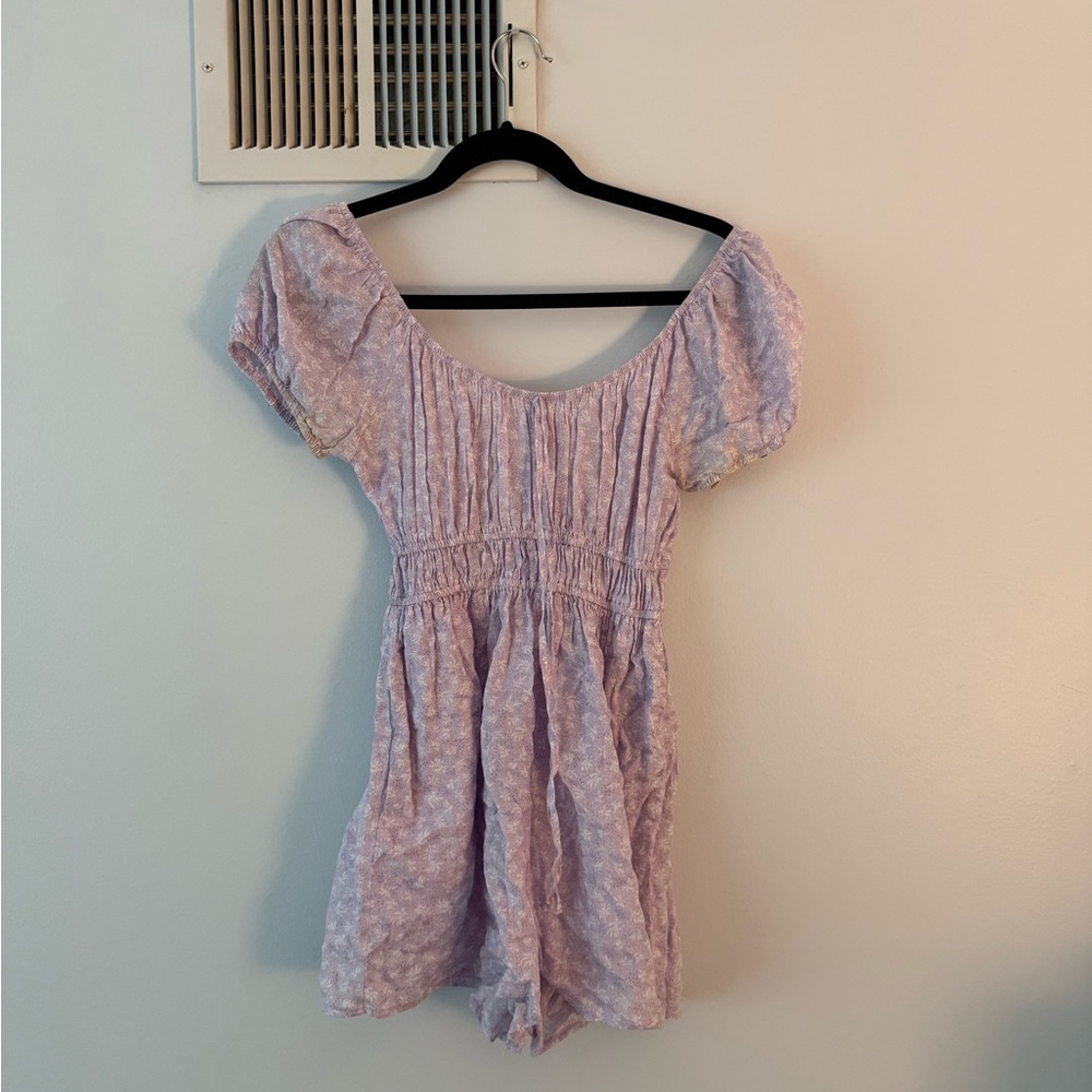 Light Purple with white flowers romper
